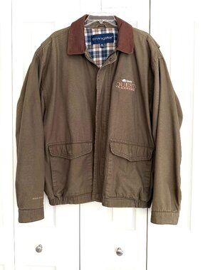 Vintage Swingster Barn Canvas Jacket Leather Collar Flannel Lined Green Men's XL